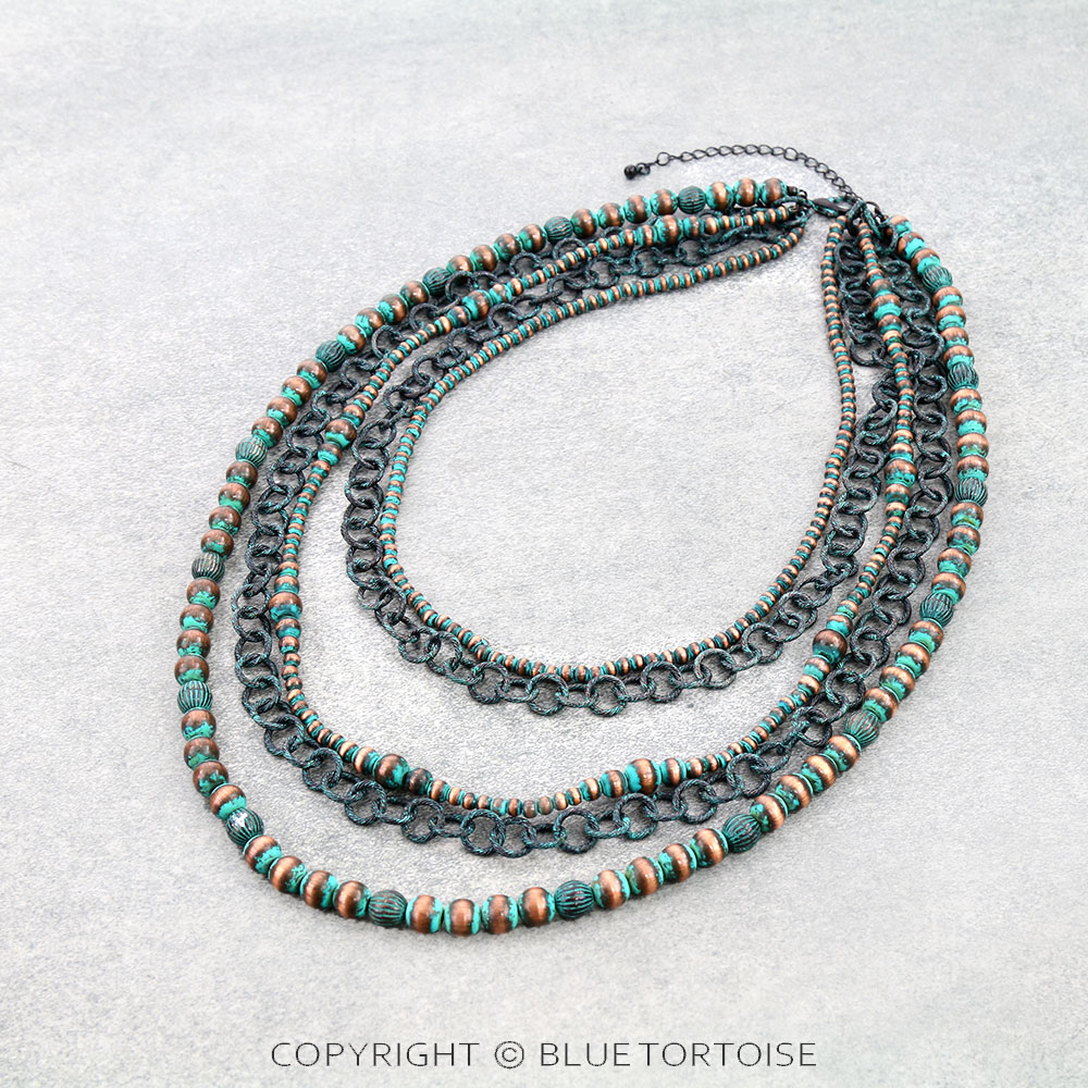 5Row Navajo Style Pearl & Chain Necklace