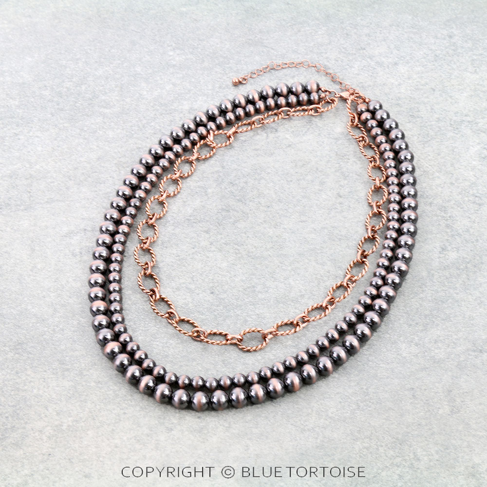 3Row Navajo Style Pearl & Chain Necklace