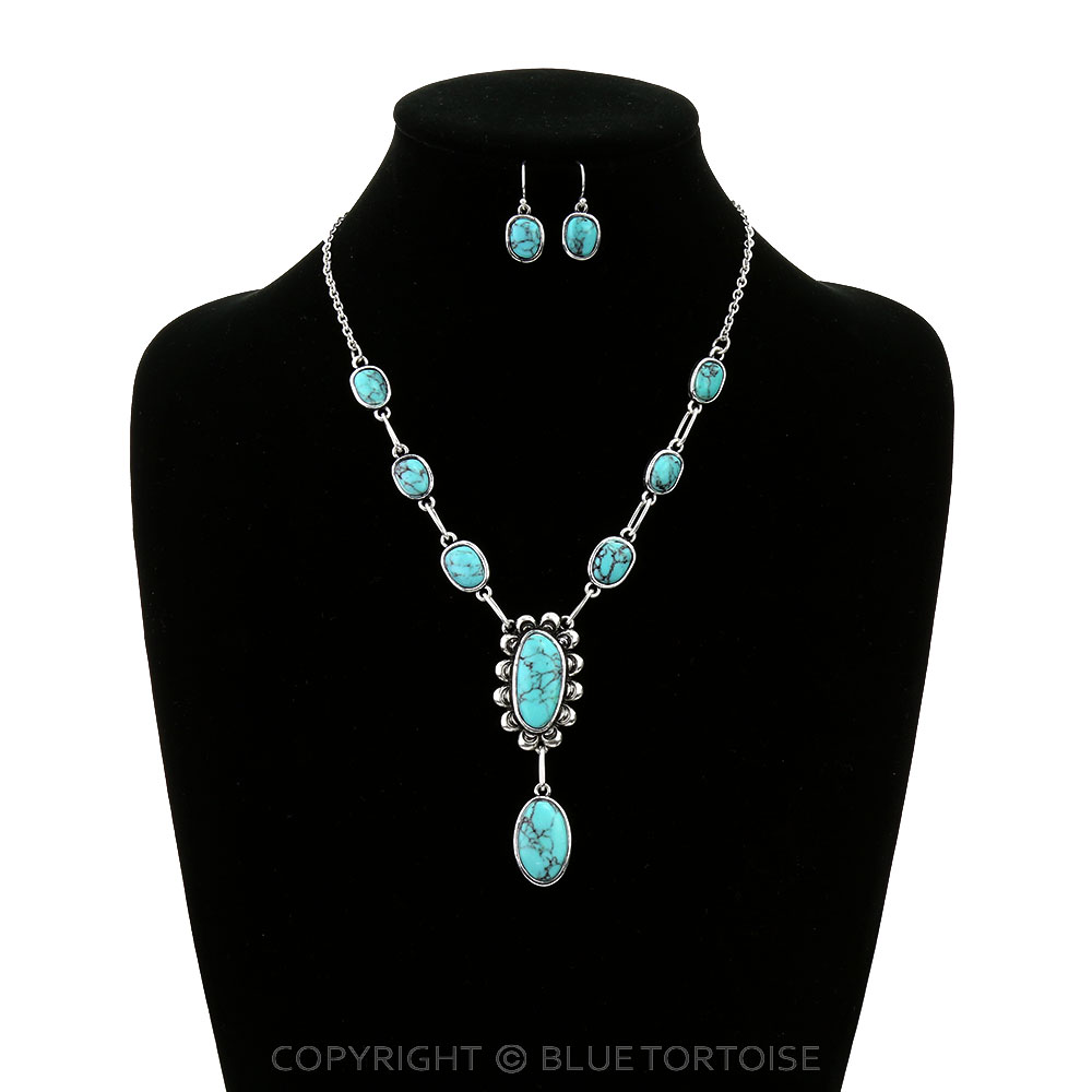 Western Oval Concho Stone Necklace Set - Image 2
