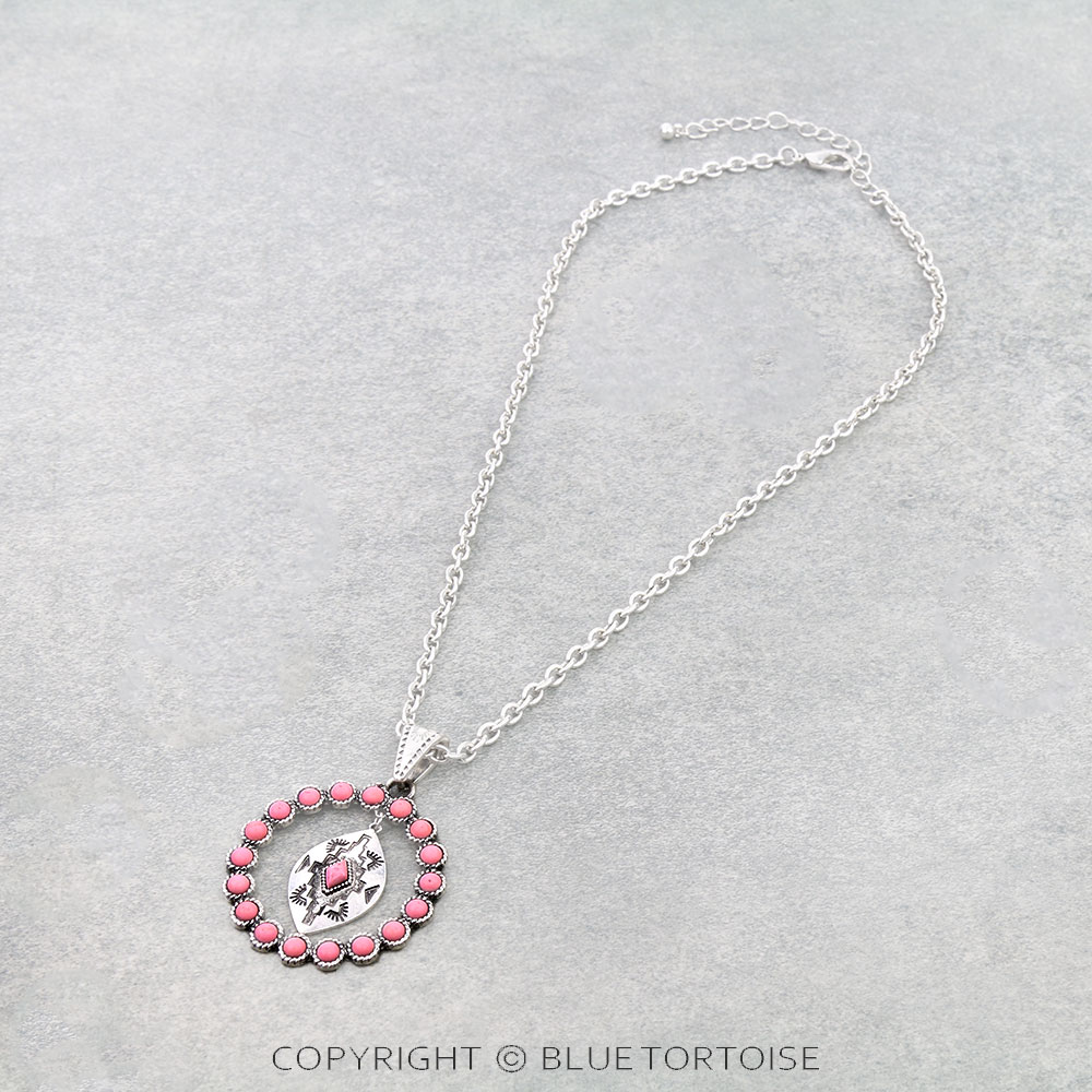 Western Aztec Stone Pendant Necklace