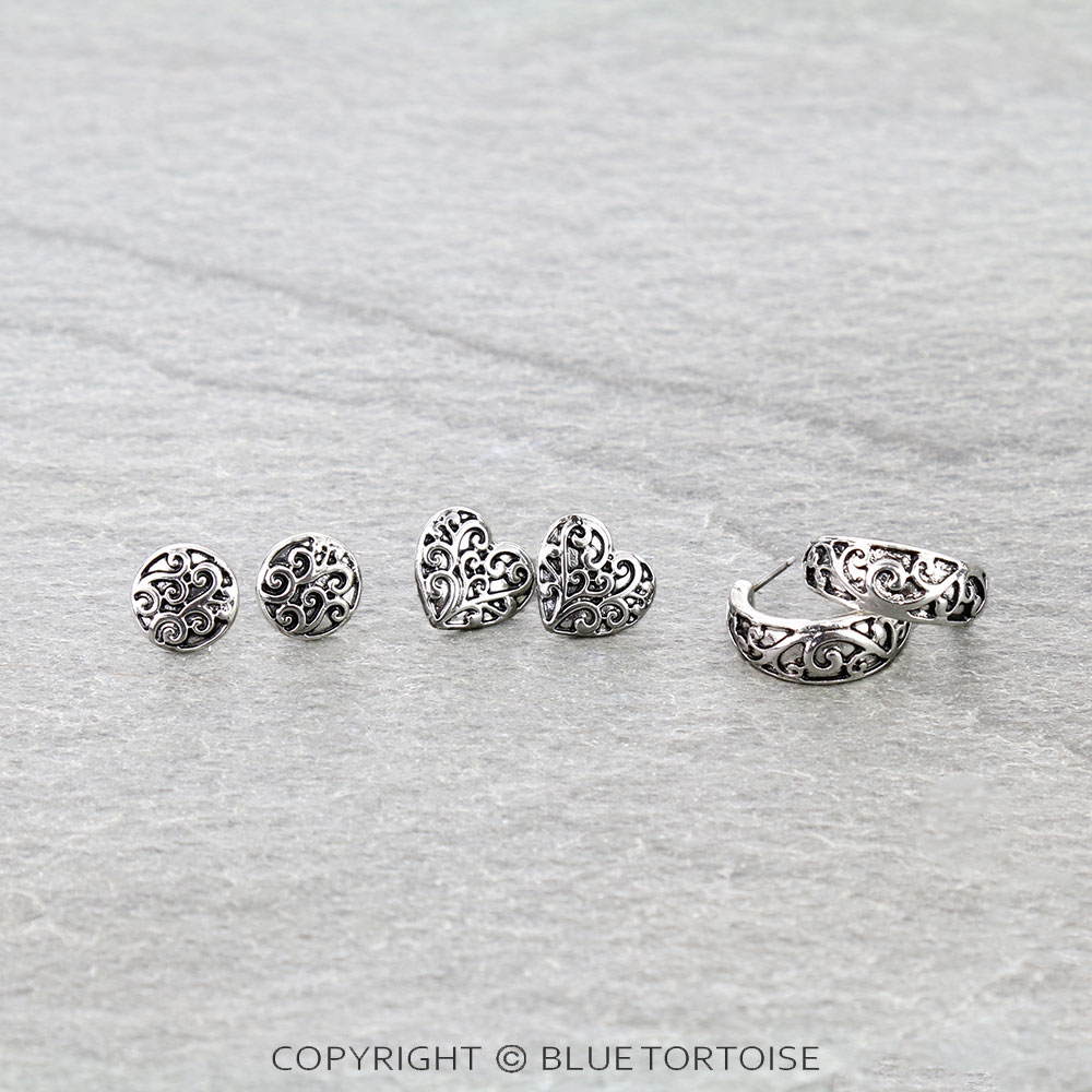 3 Pair Tailored Filigree Earring Set