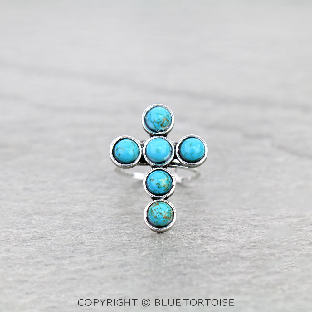 Western Cross Stone Cuff Ring