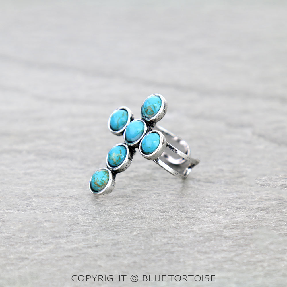 Western Cross Stone Cuff Ring - Image 2