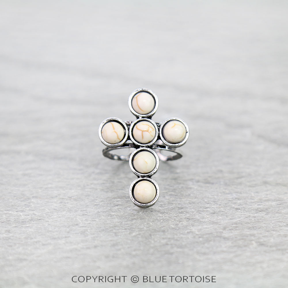 Western Cross Stone Cuff Ring