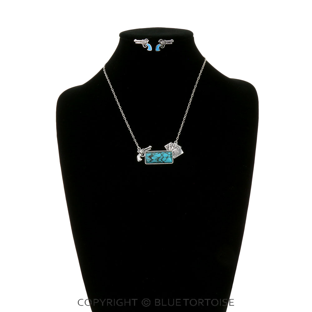 Western Card Theme Stone Necklace Set - Image 2