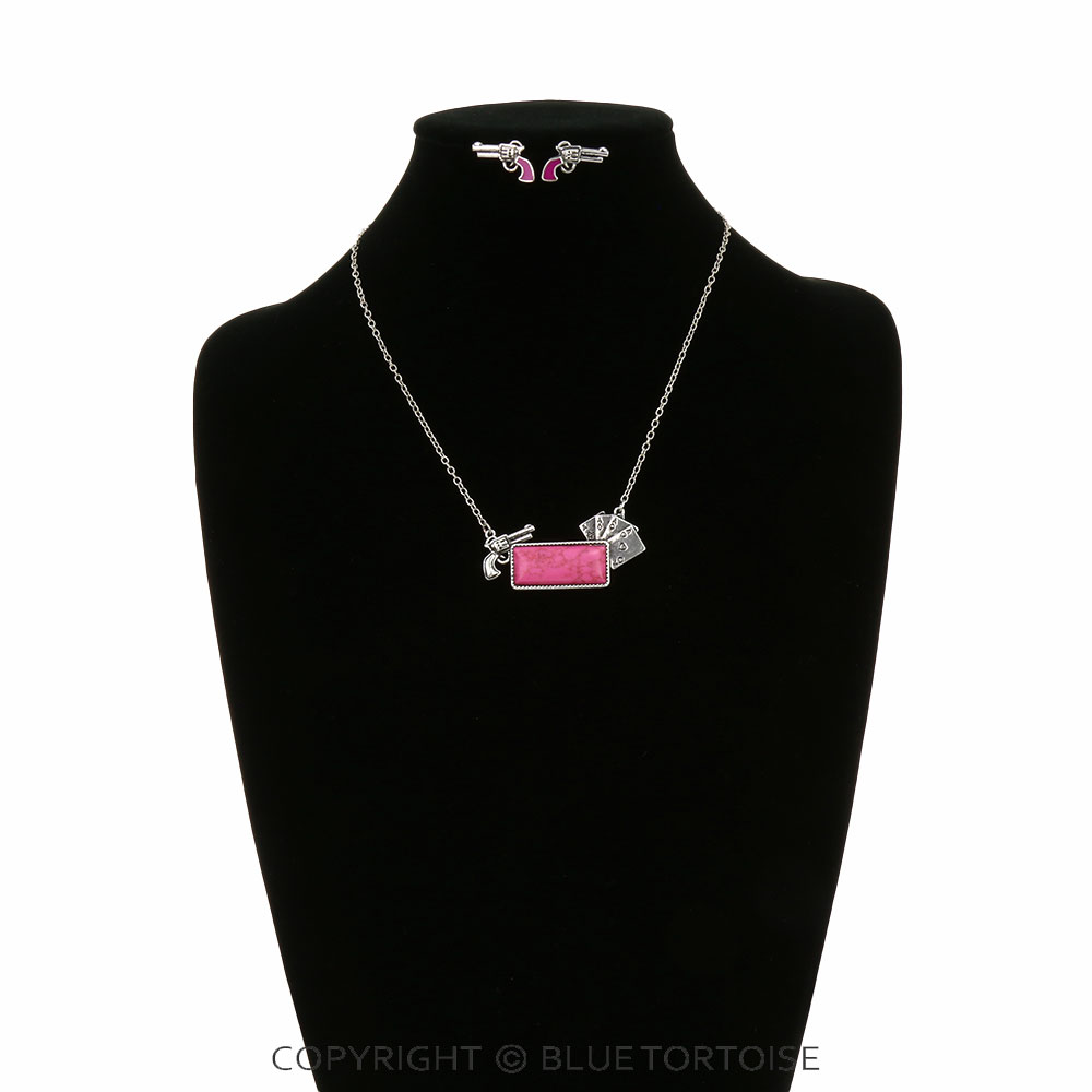 Western Card Theme Stone Necklace Set - Image 2