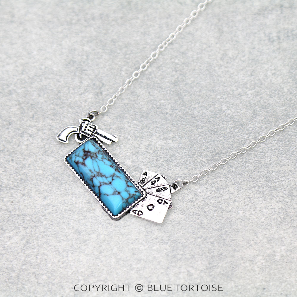Western Card Theme Stone Necklace Set - Image 3