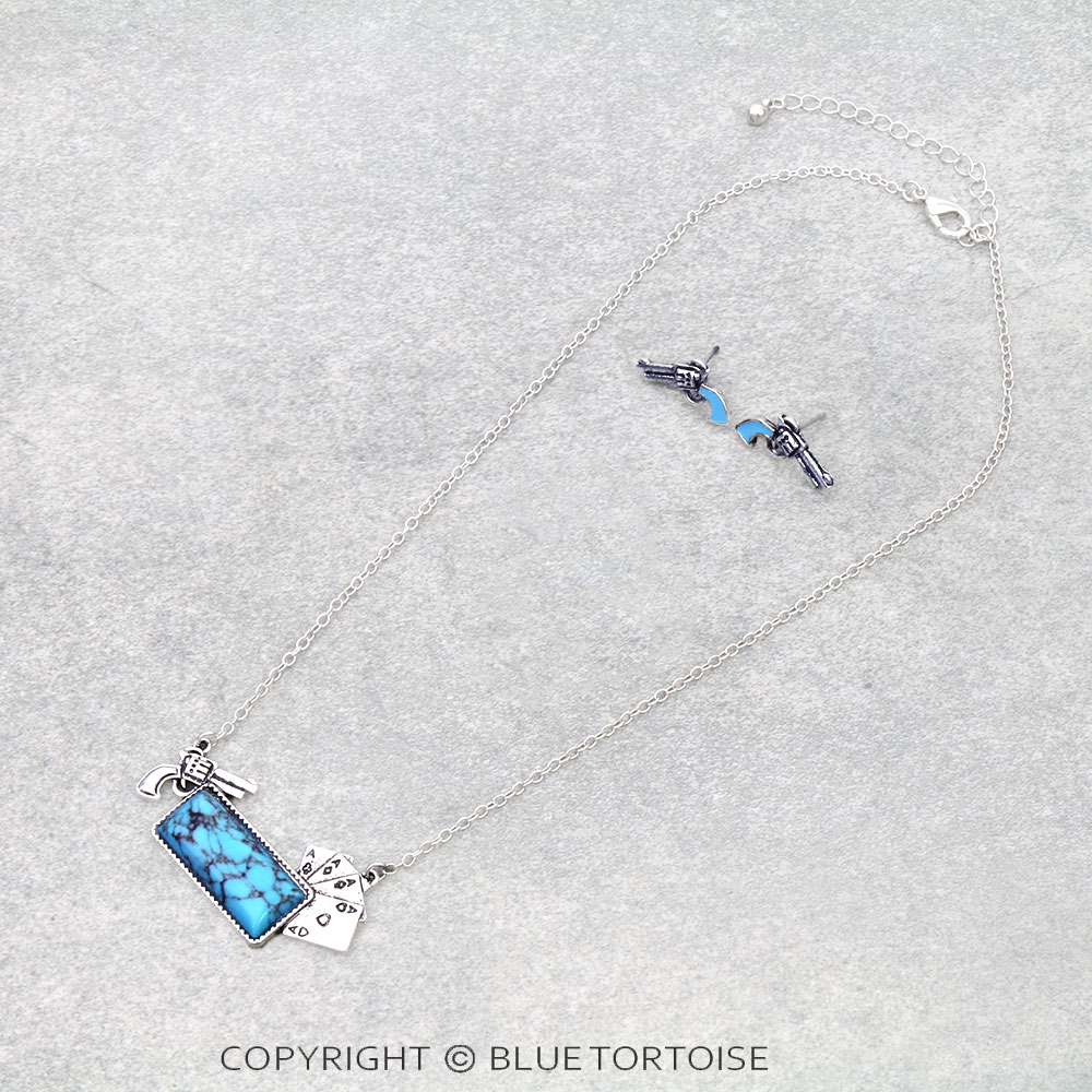 Western Card Theme Stone Necklace Set