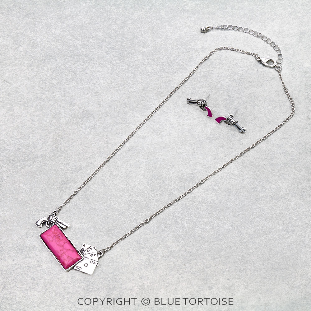 Western Card Theme Stone Necklace Set