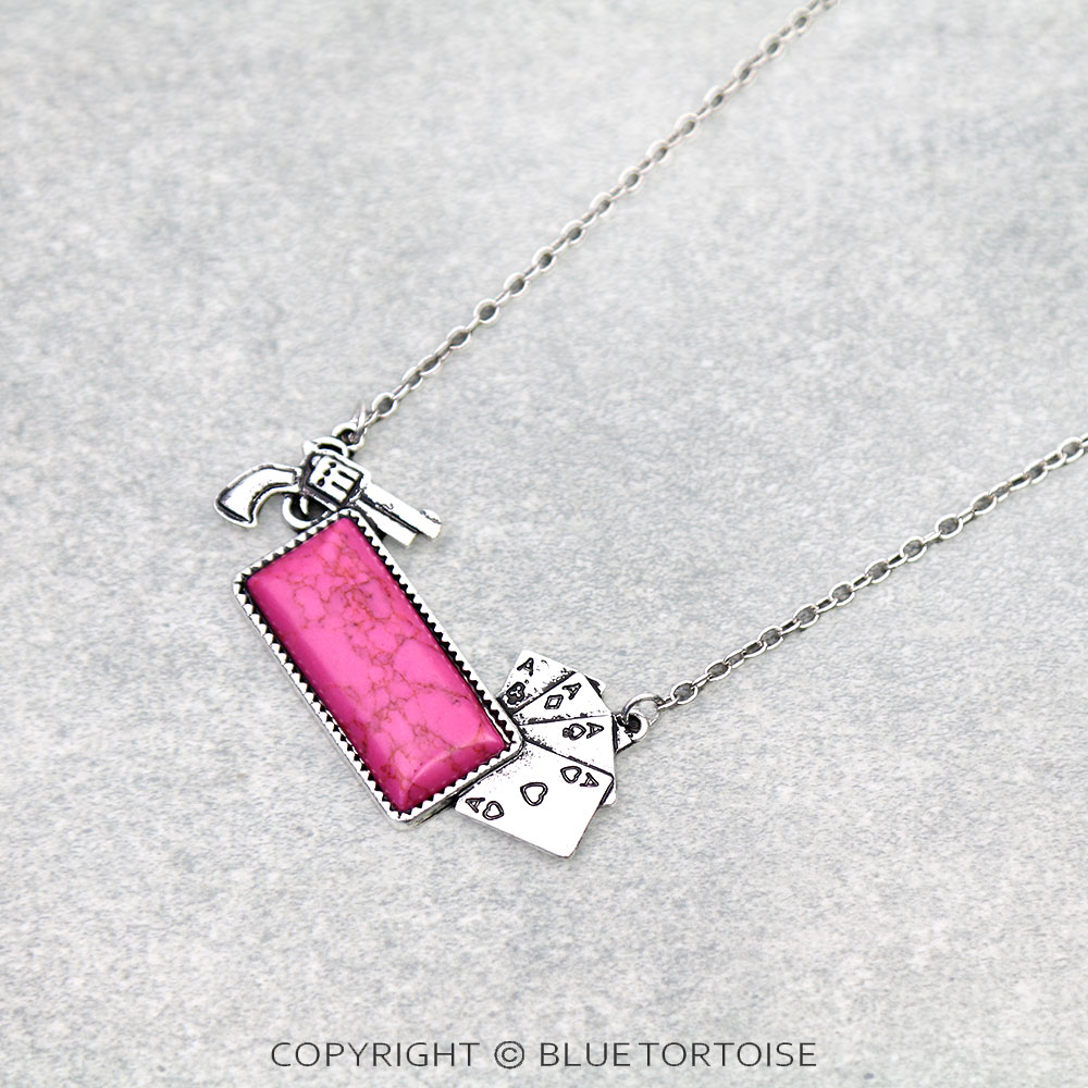 Western Card Theme Stone Necklace Set - Image 3