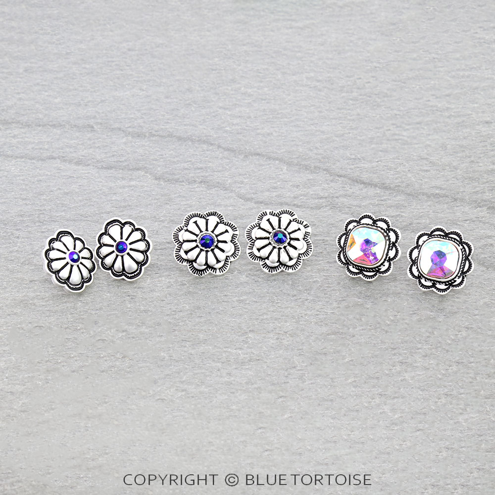3 Pair Western Concho Earring Set