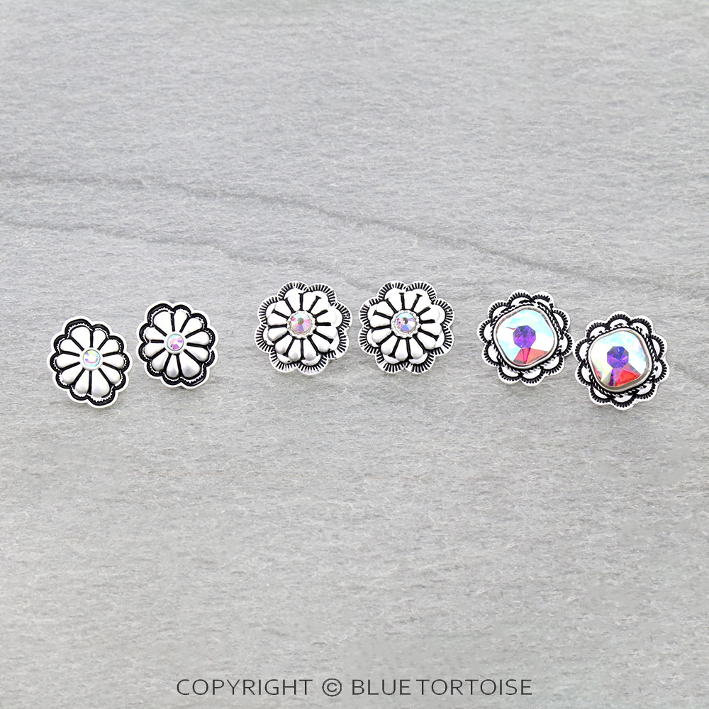 3 Pair Western Concho Earring Set