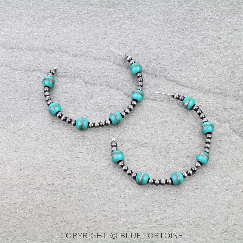 Navajo Style Pearl Hoop Earrings