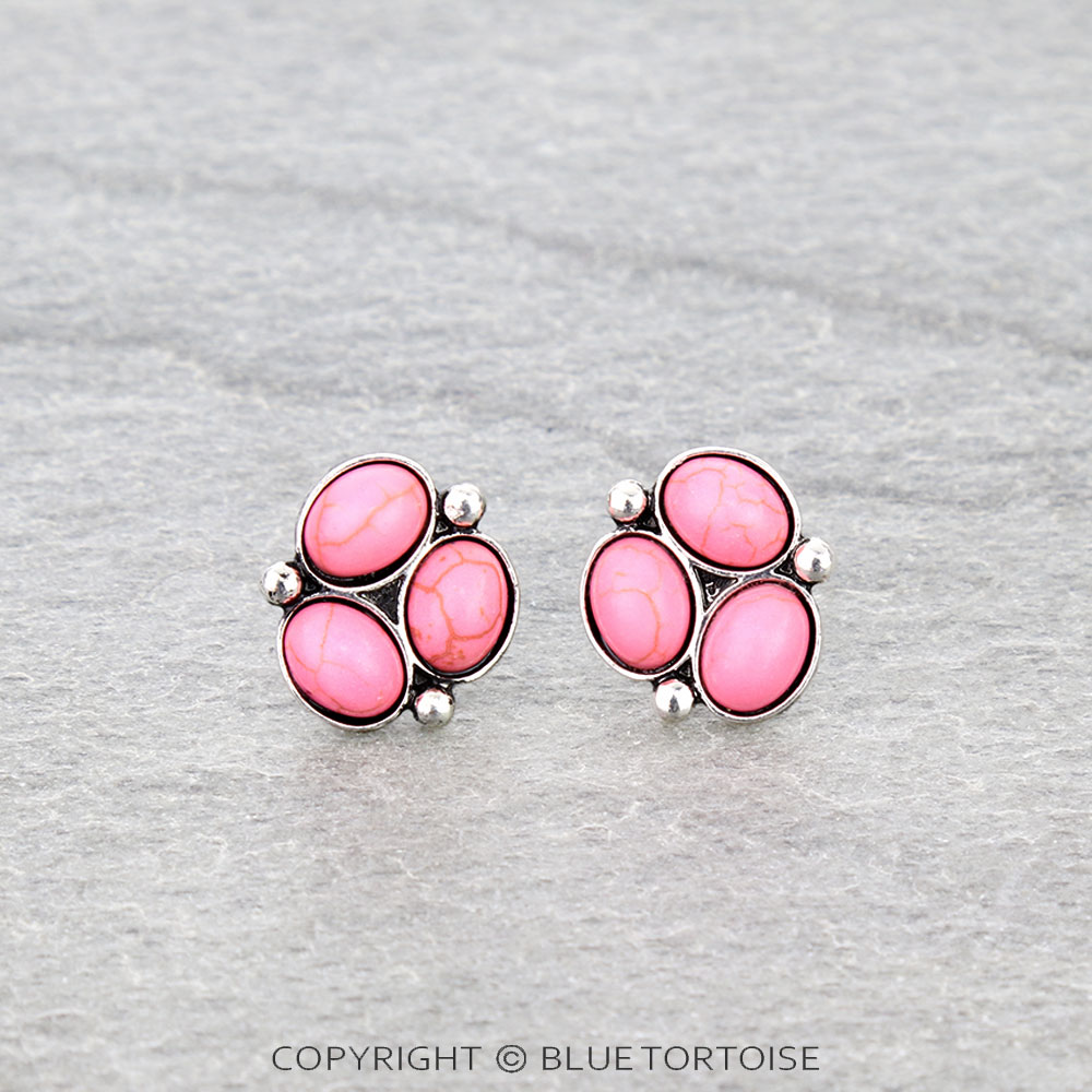 Western 3D Ball Stone Stud Earrings