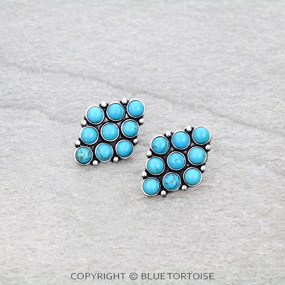 Western Diamond Shape Stone Stud Earrings