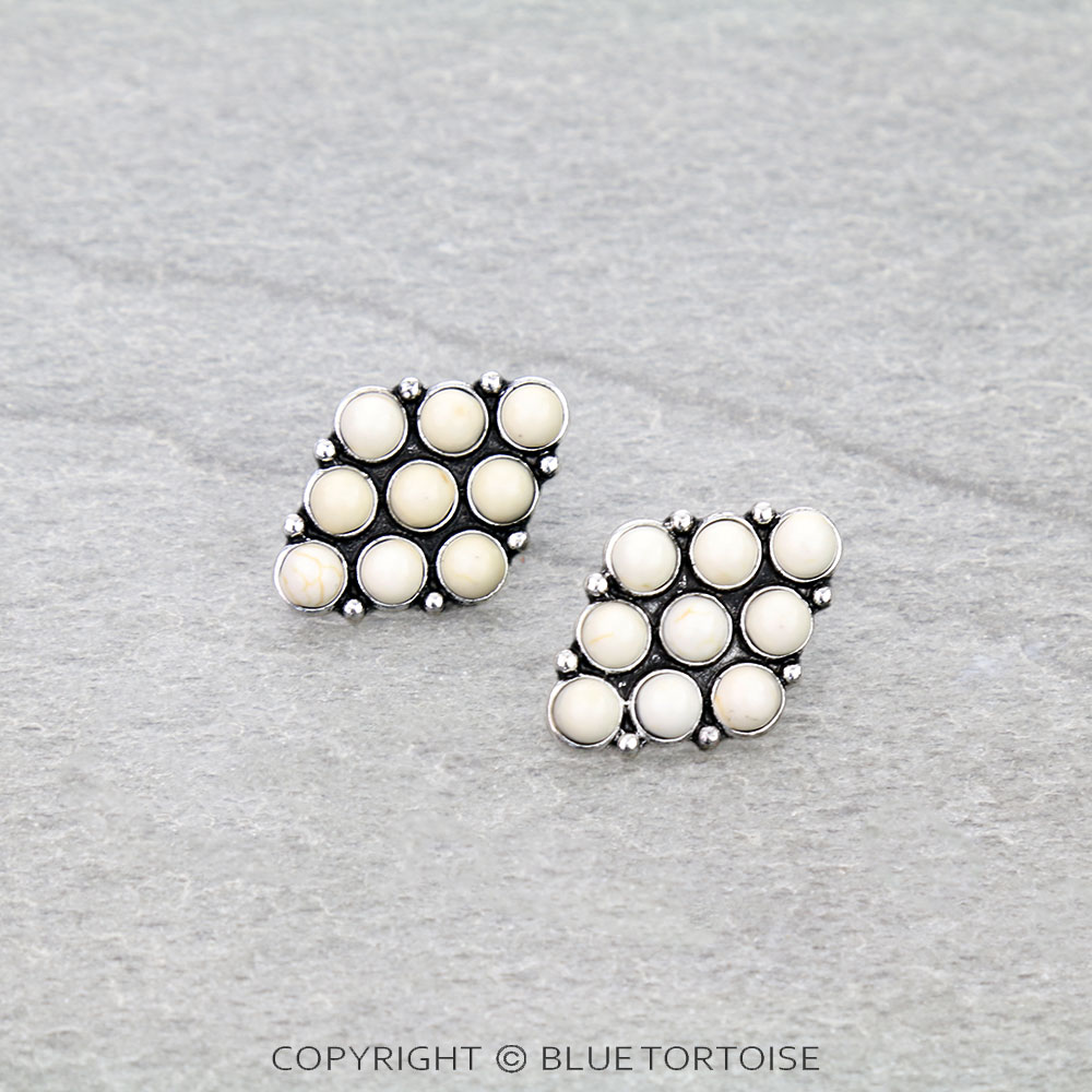 Western Diamond Shape Stone Stud Earrings