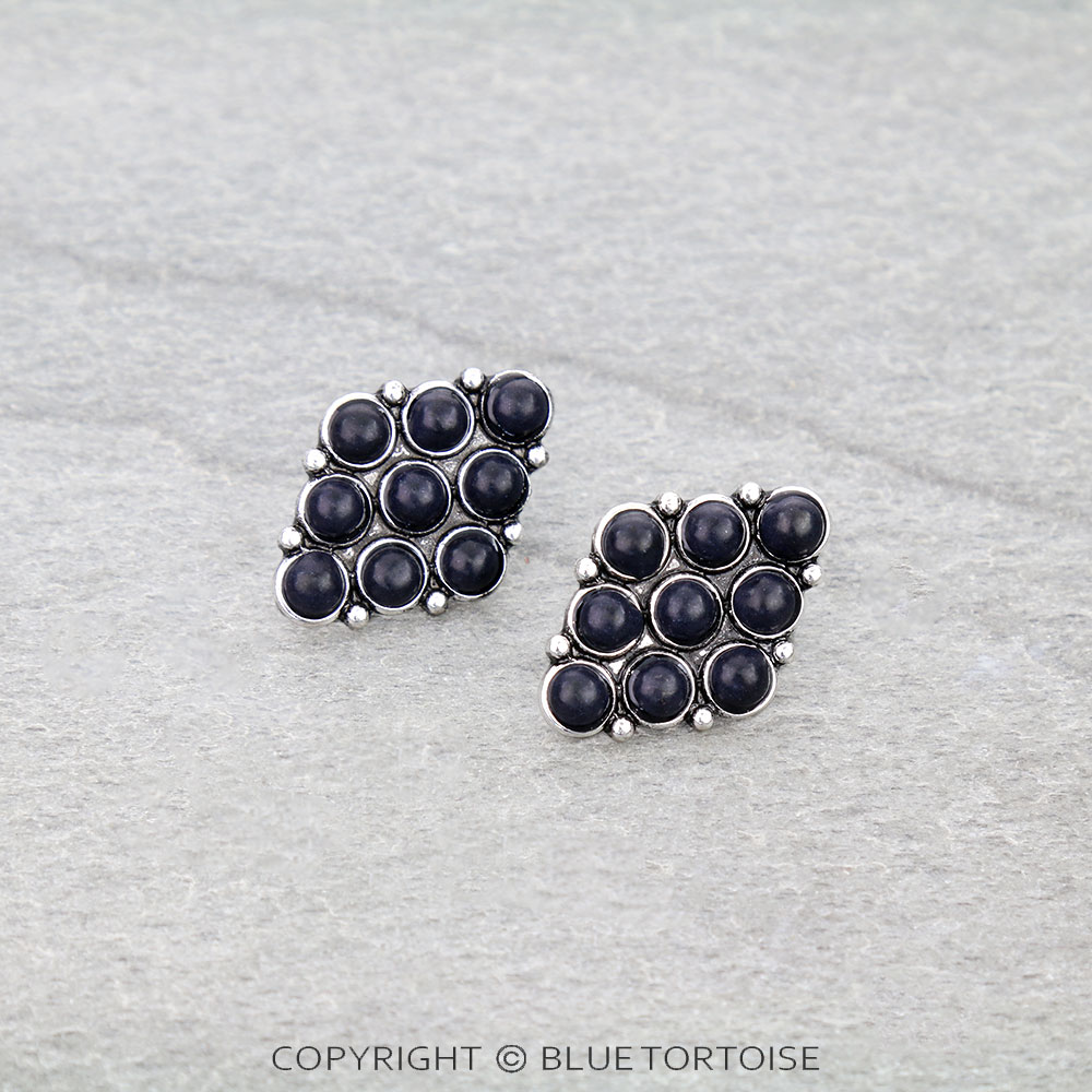Western Diamond Shape Stone Stud Earrings