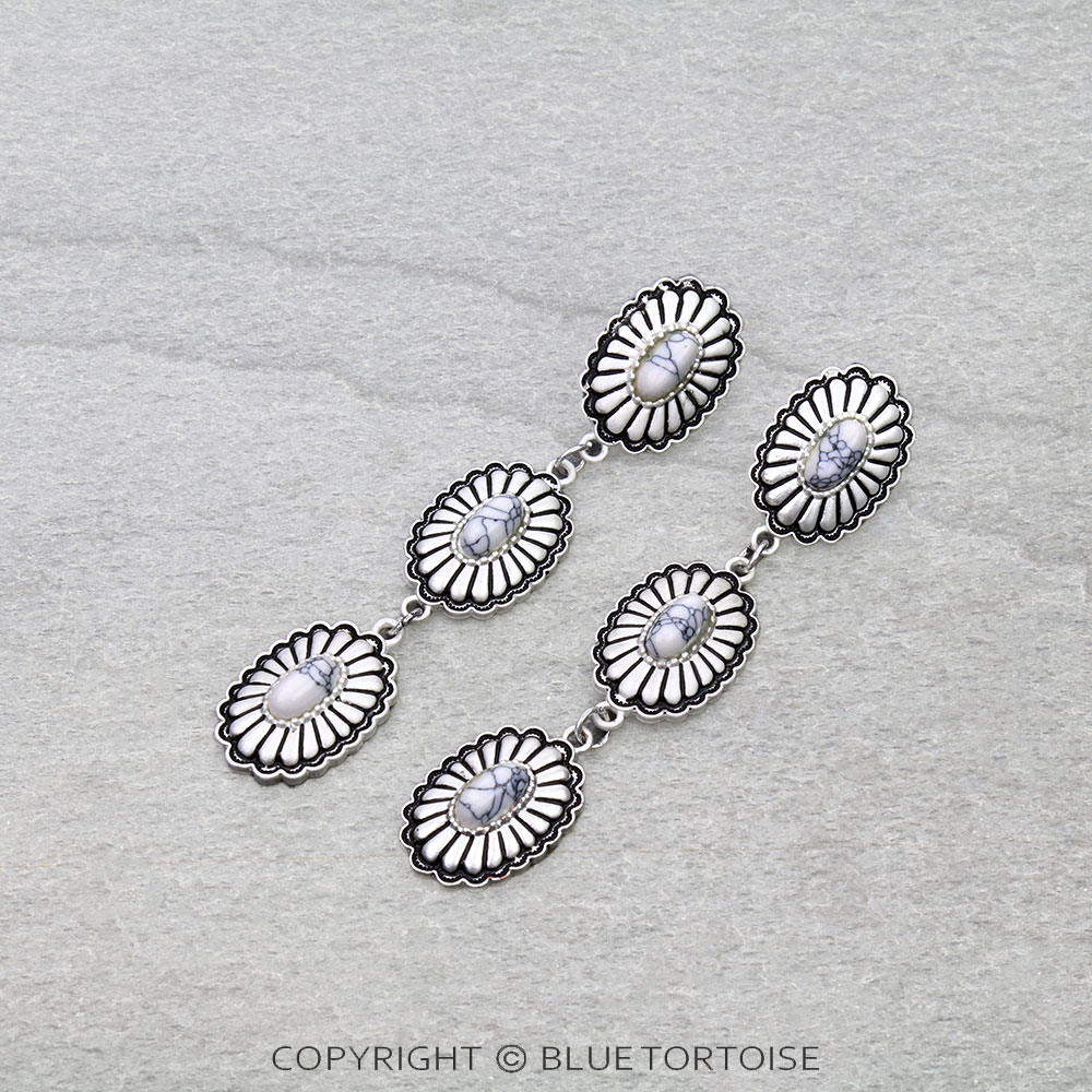 Western Concho Drop Stud Earrings