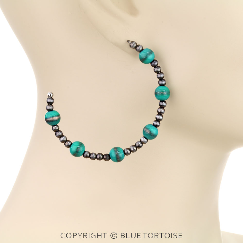 Navajo Style Pearl Hoop Earrings - Image 2