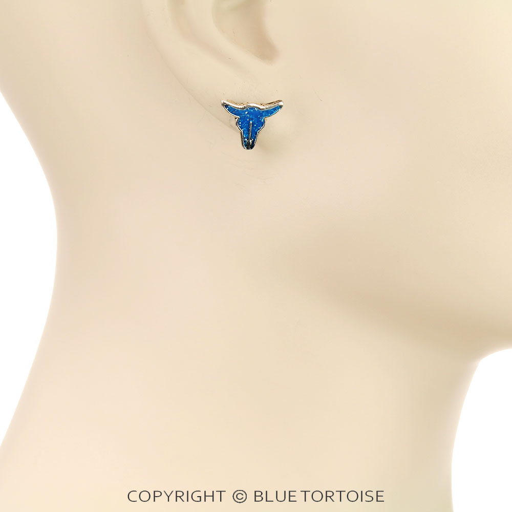 Western Sparkle Steer Skull Stud Earrings - Image 2