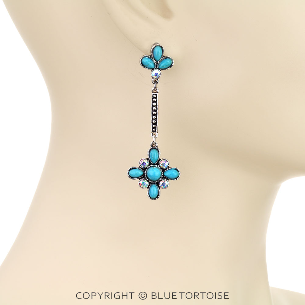 Western Flower Stone Stud Earrings - Image 2