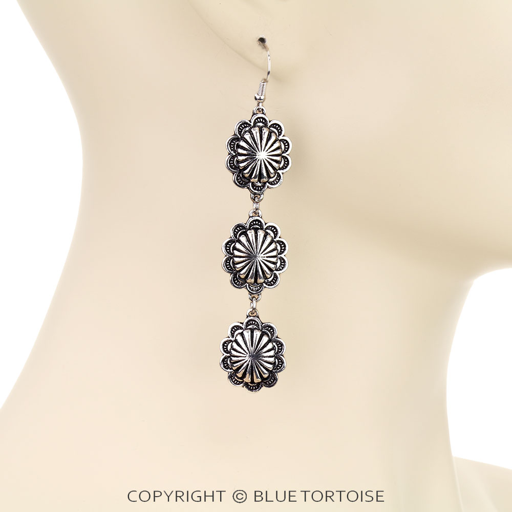 Western Concho Drop Dangle Earrings - Image 2