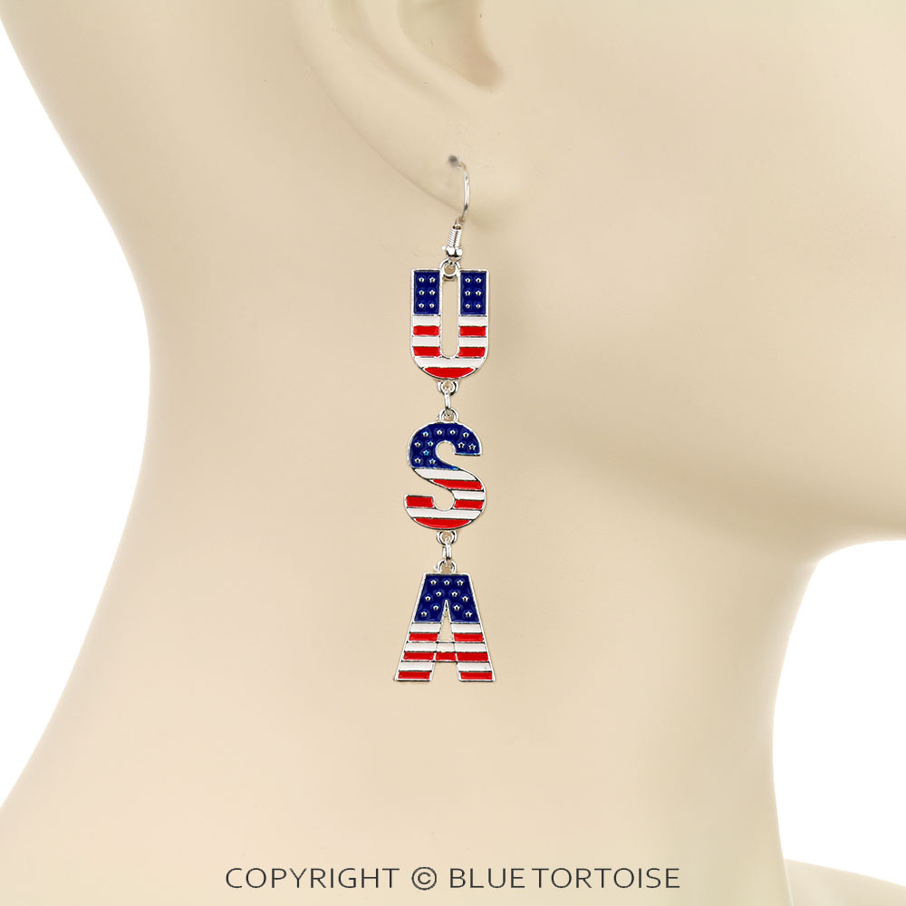 USA Typography Dangle Earrings - Image 2