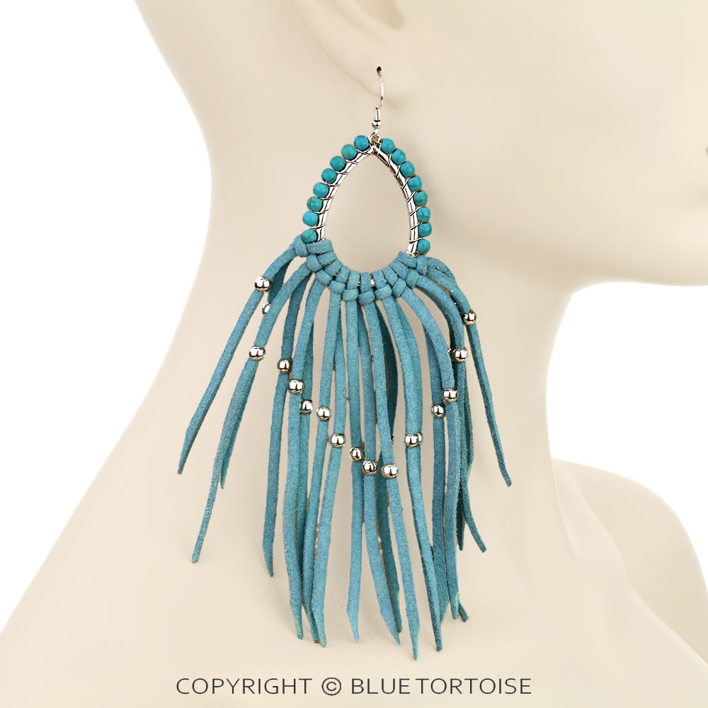Suede Long Tassel Teardrop Dangle Earrings - Image 2