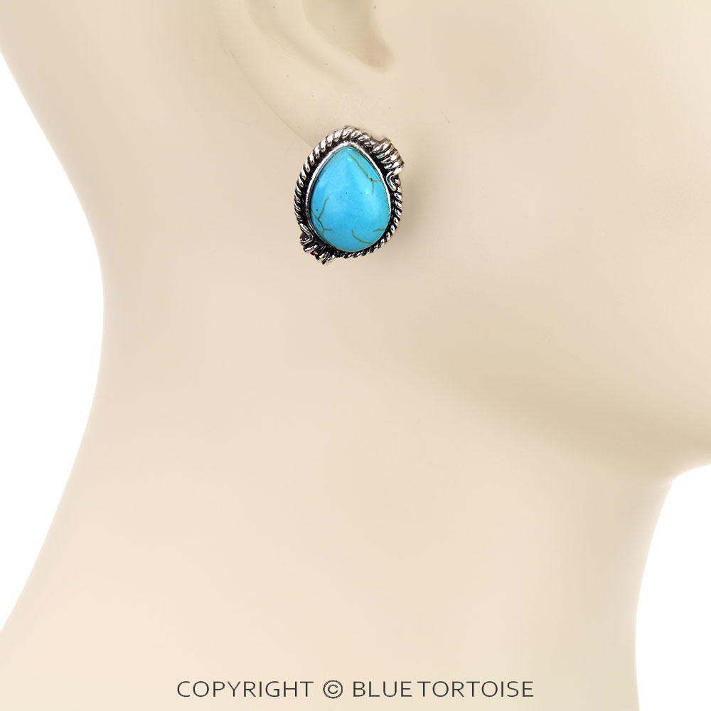 Western Barbed Teardrop Stone Stud Earrings - Image 2