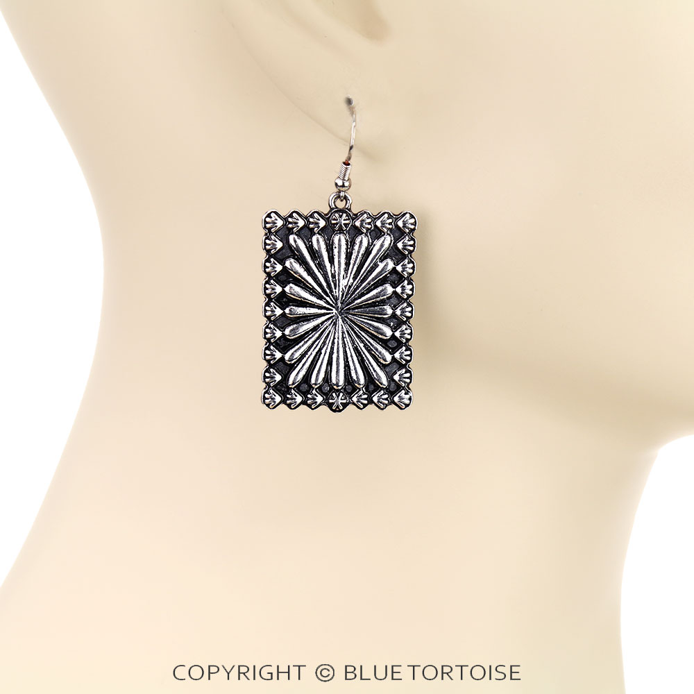 Western Rectangle Concho Dangle Earrings - Image 2
