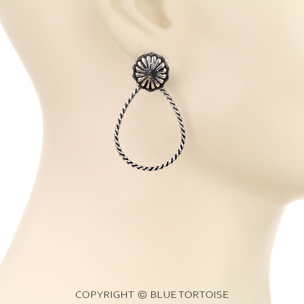 Western Twisted Teardrop Concho Stud Earrings - Image 2