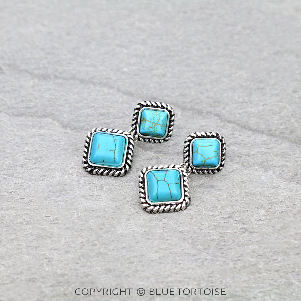 Western Square Stone Stud Earrings