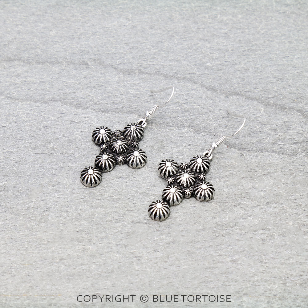Western Textured Cross Dangle Earrings
