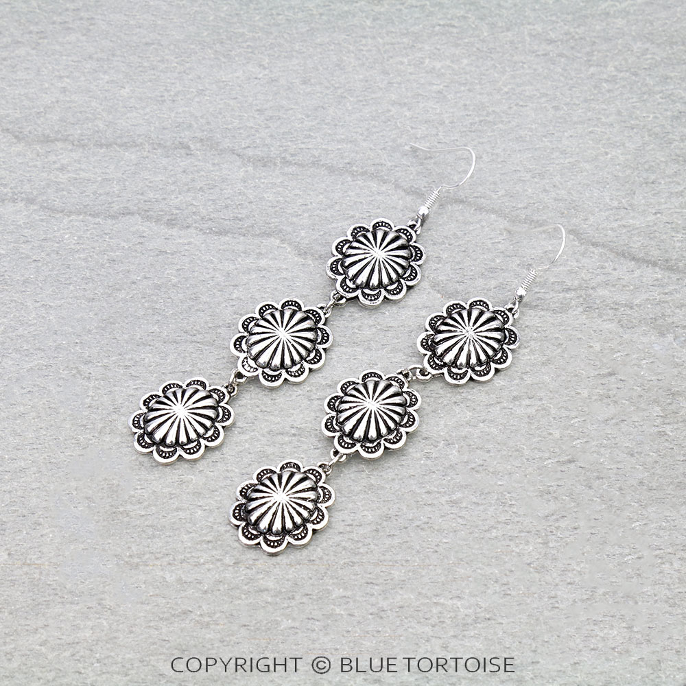 Western Concho Drop Dangle Earrings