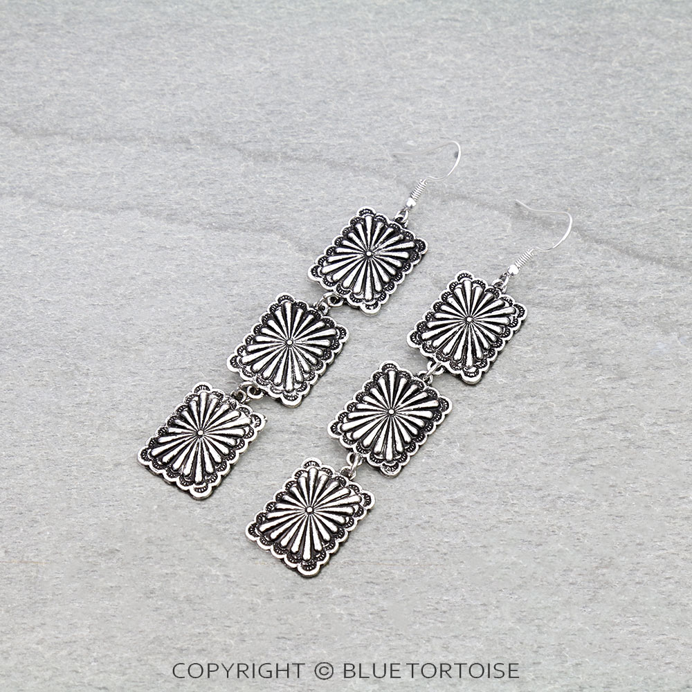 Western Rectangle Concho Drop Dangle Earrings