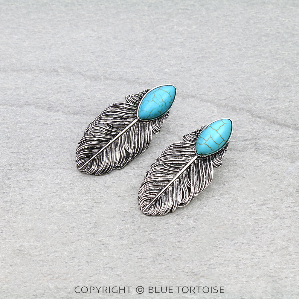 Western Feather Stone Stud Earrings