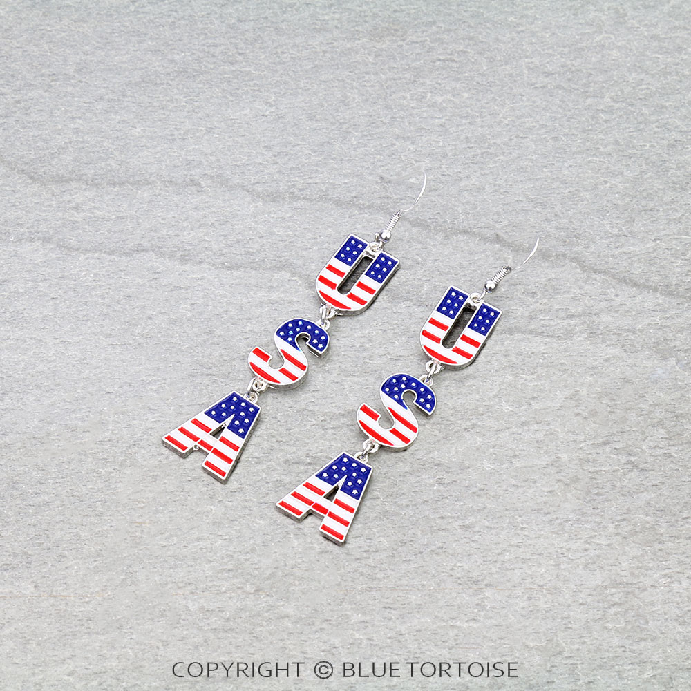 USA Typography Dangle Earrings