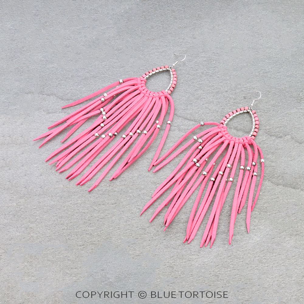 Suede Long Tassel Teardrop Dangle Earrings