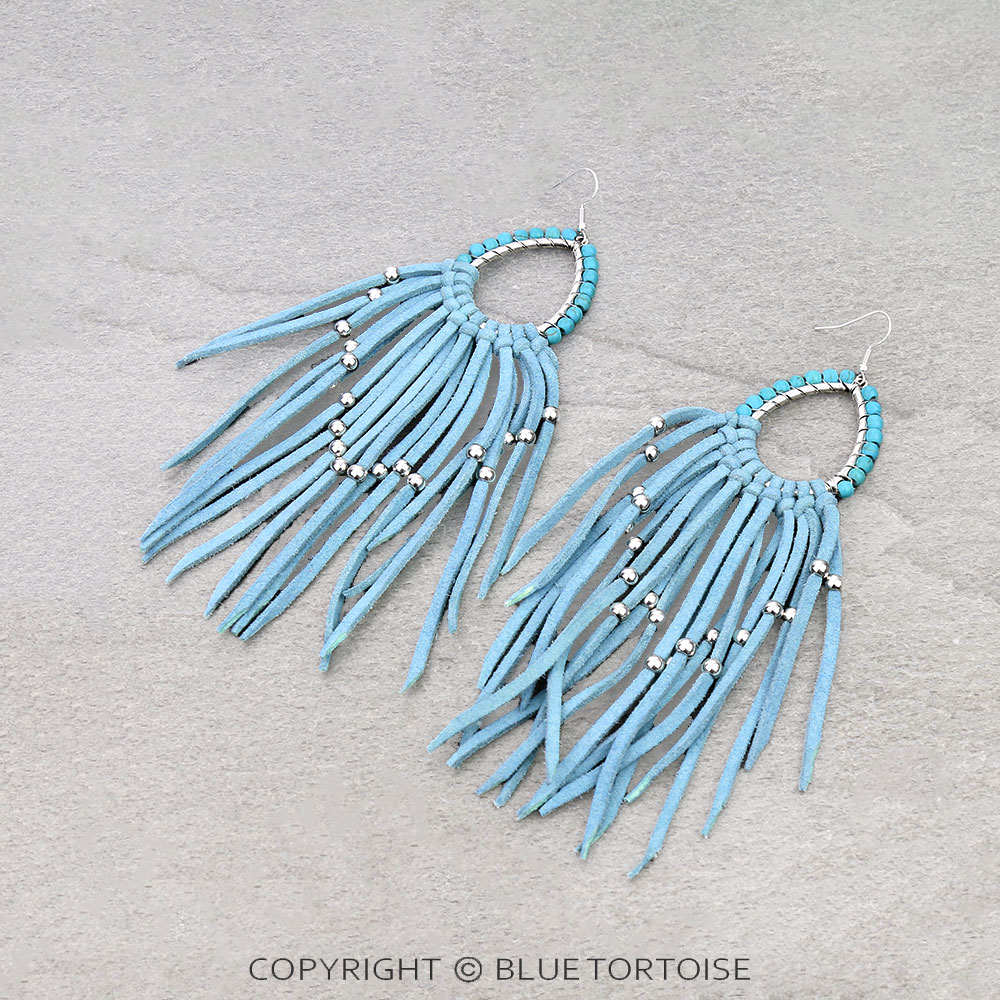 Suede Long Tassel Teardrop Dangle Earrings