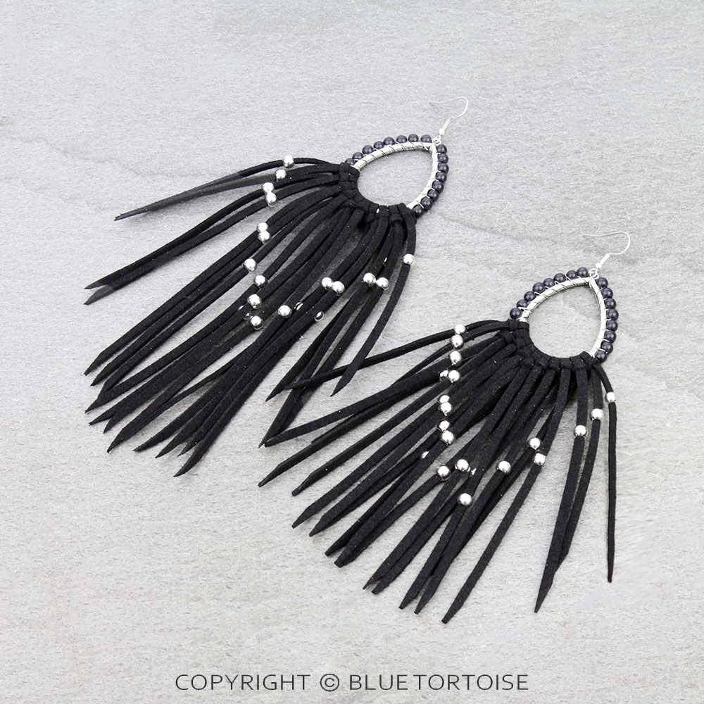 Suede Long Tassel Teardrop Dangle Earrings