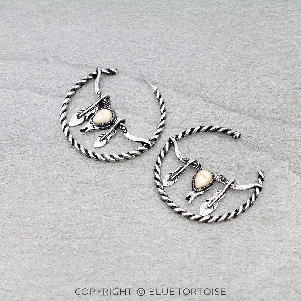 Western Steer Skull Hoop Earrings