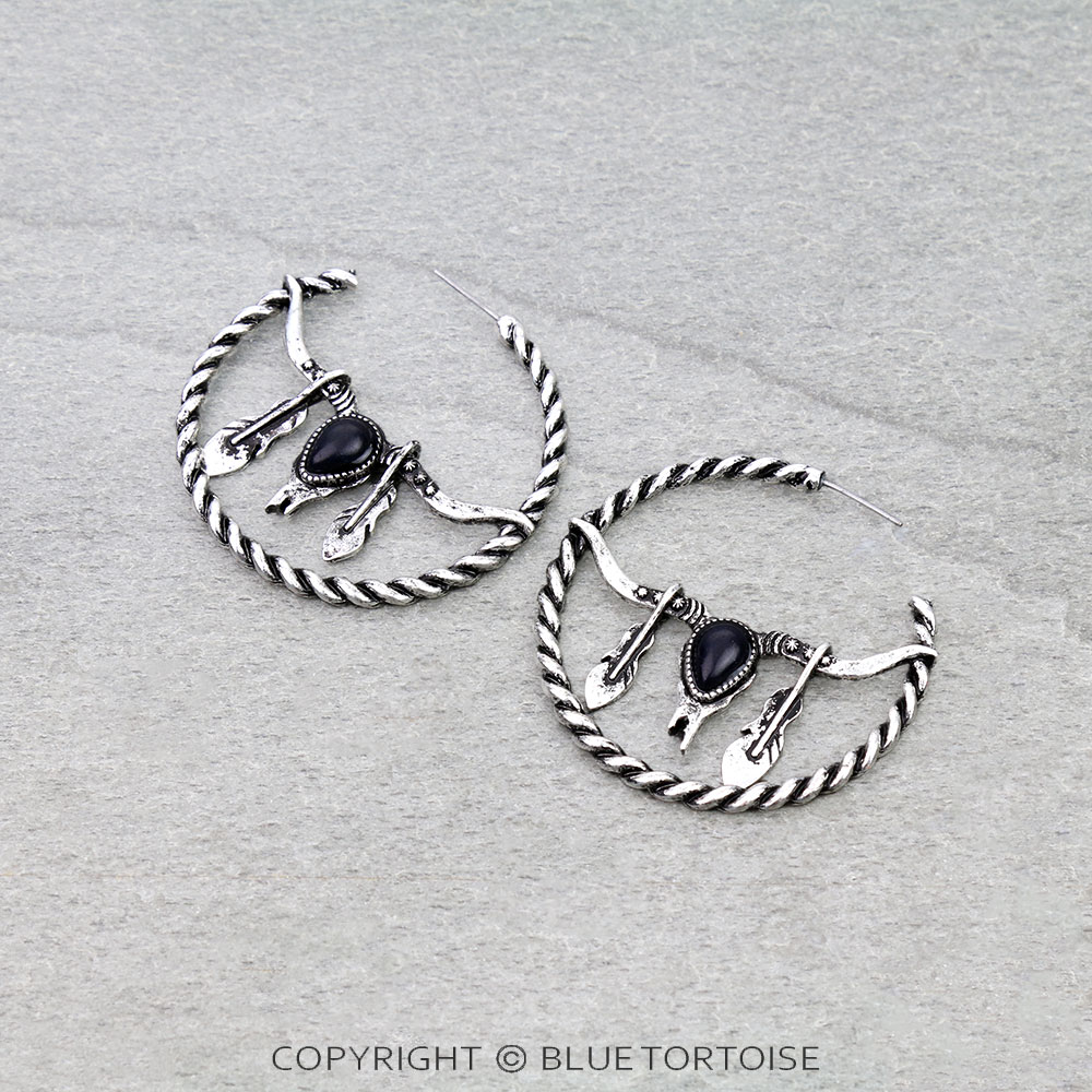 Western Steer Skull Hoop Earrings