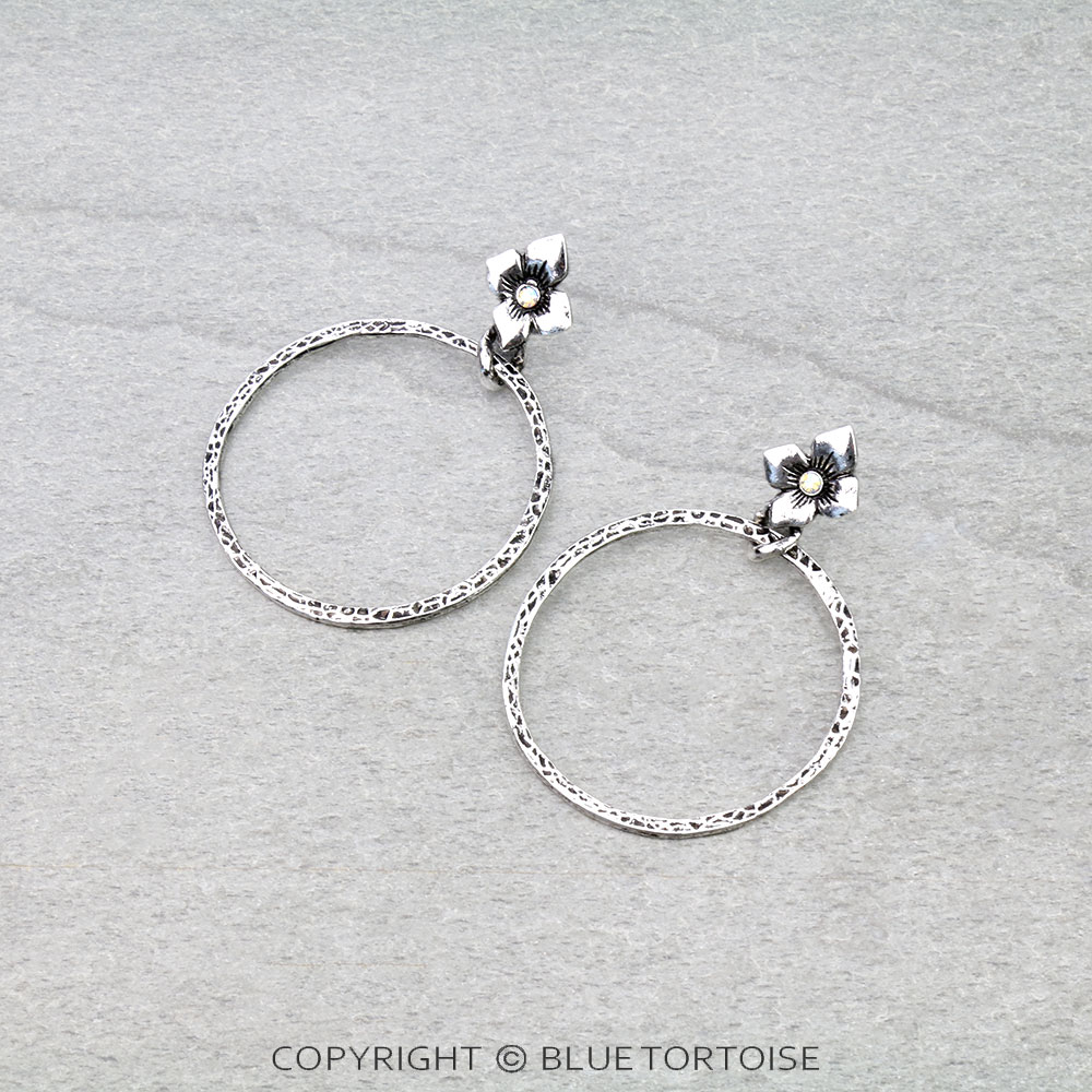 Western Round with Flower Stud Earrings