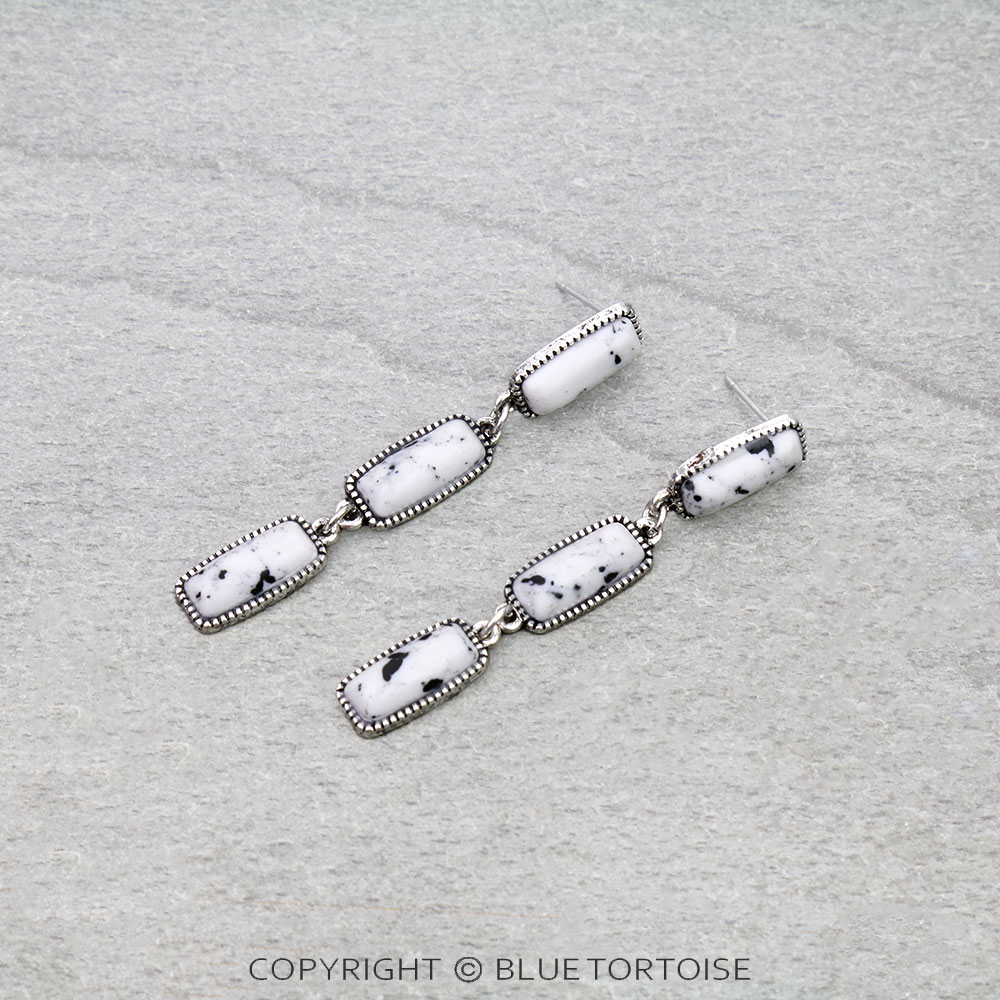 Western Rectangle Stone Drop Stud Earrings