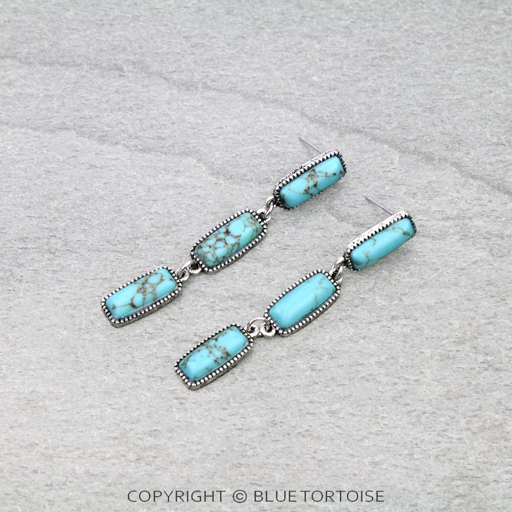 Western Rectangle Stone Drop Stud Earrings