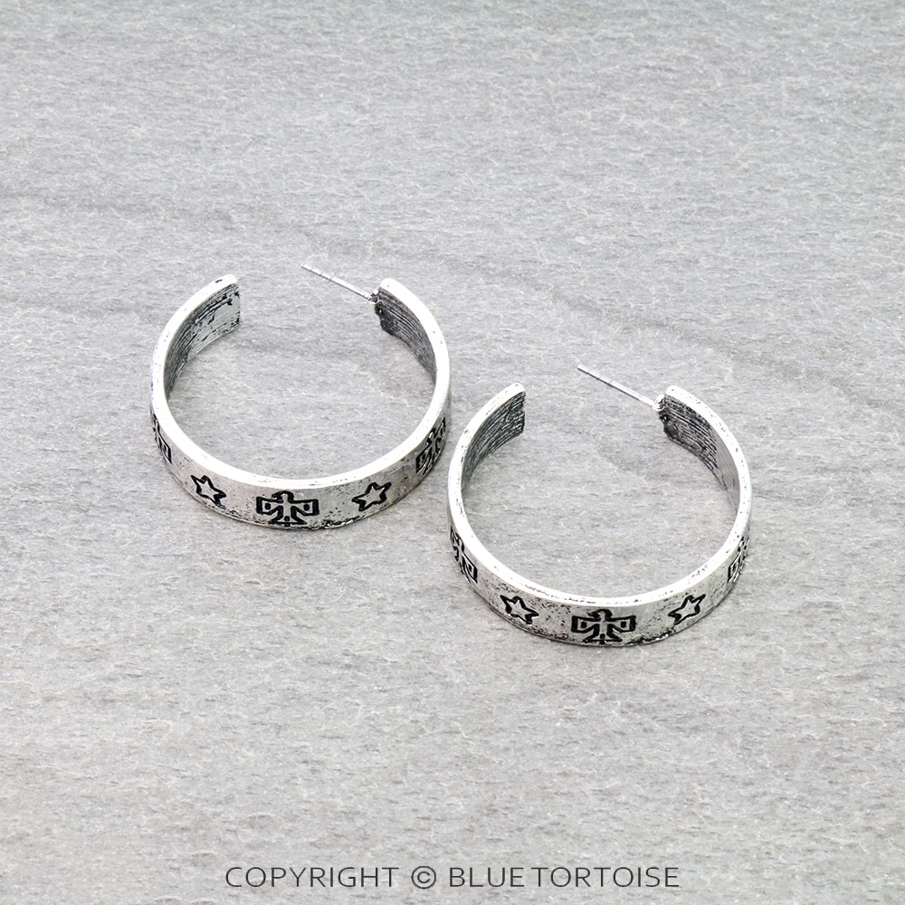 Western Thunderbird Engraved Hoop Earrings
