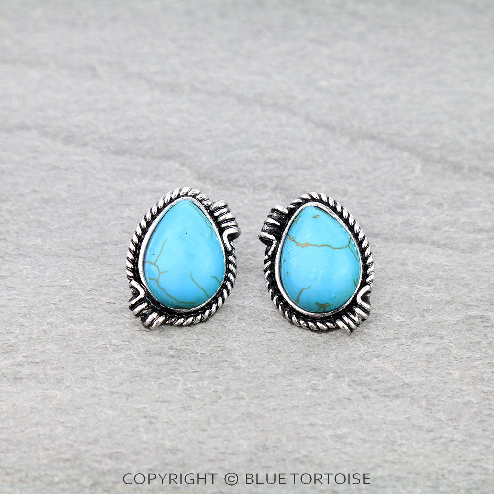Western Barbed Teardrop Stone Stud Earrings