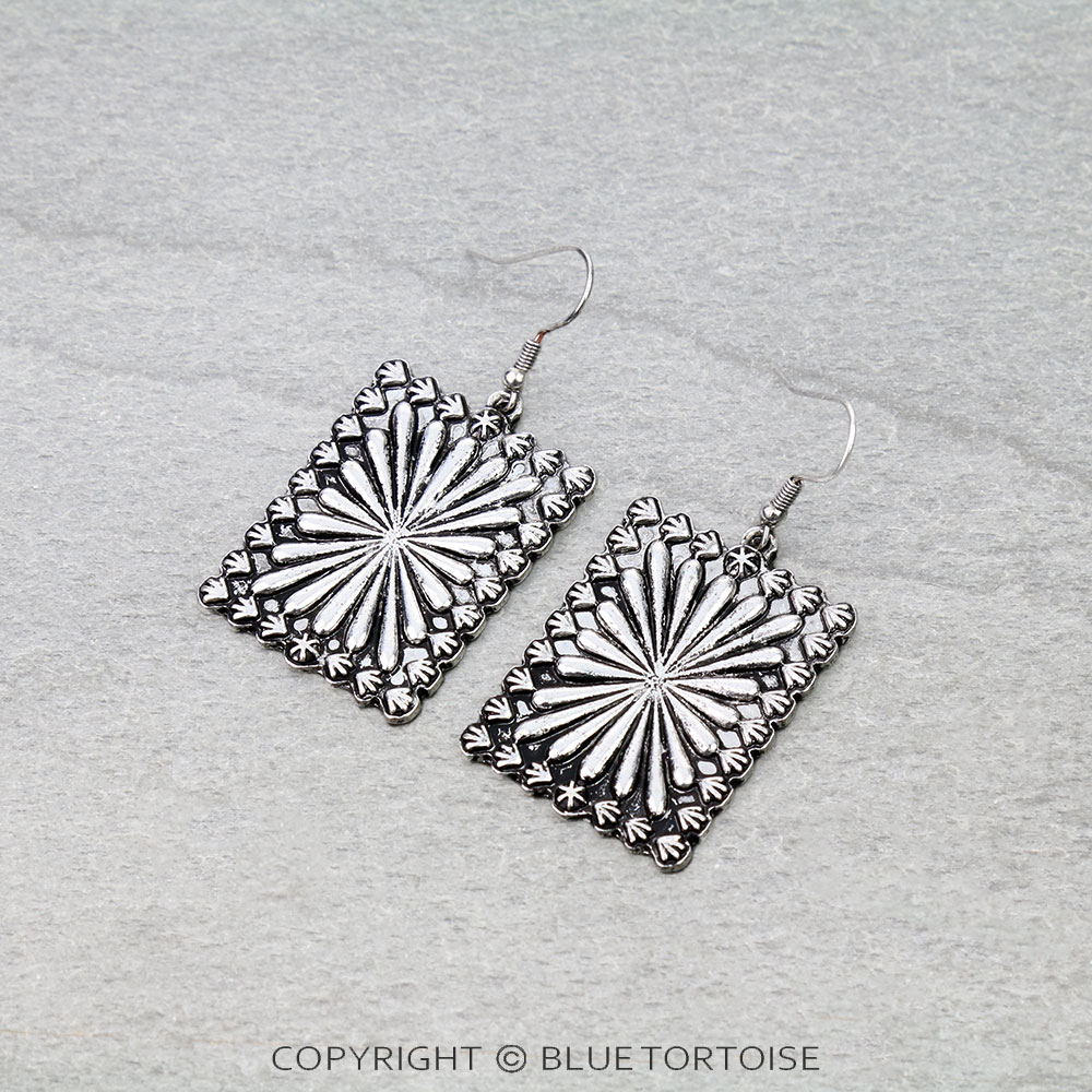 Western Rectangle Concho Dangle Earrings