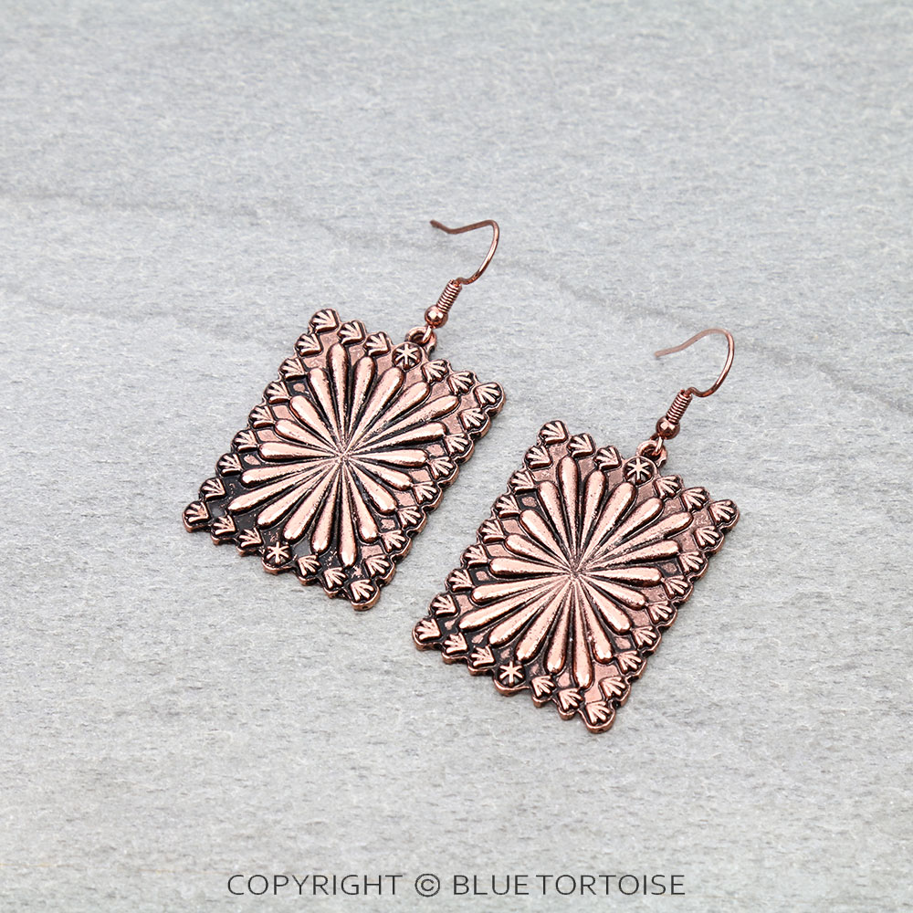 Western Rectangle Concho Dangle Earrings