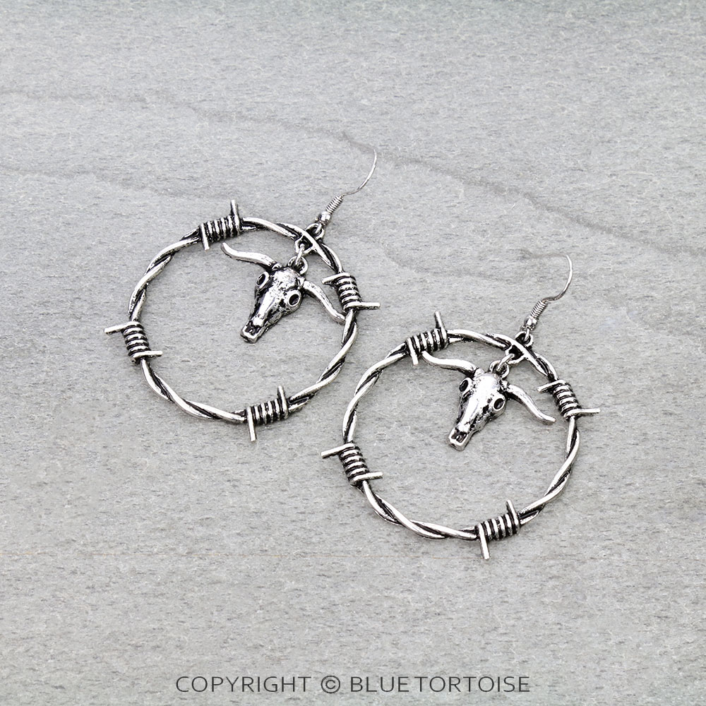 Western Steer Skull Barbed Dangle Earrings